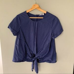 Lush Blue Short Sleeve Tie-Waist Shirt